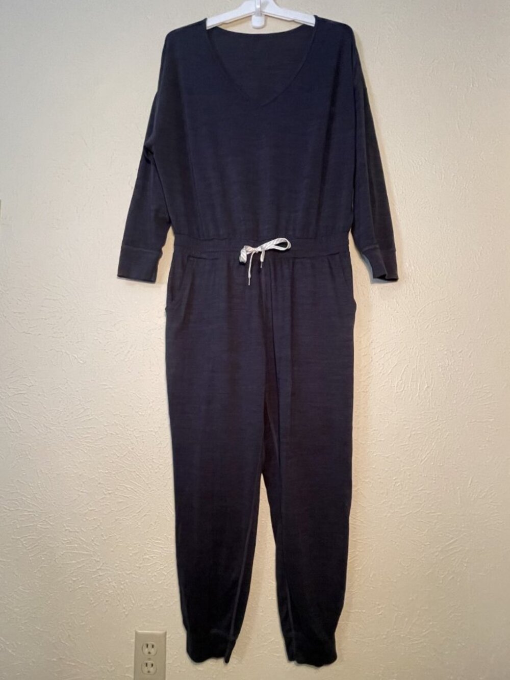 Vuori Long Sleeve V-Neck Blue Heathered Jumpsuit